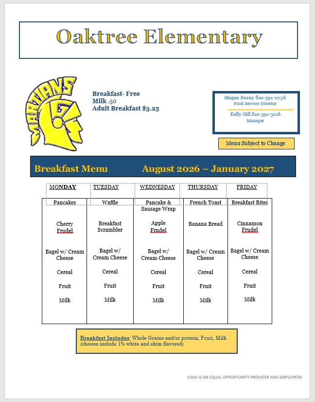 Oaktree Breakfast Menu